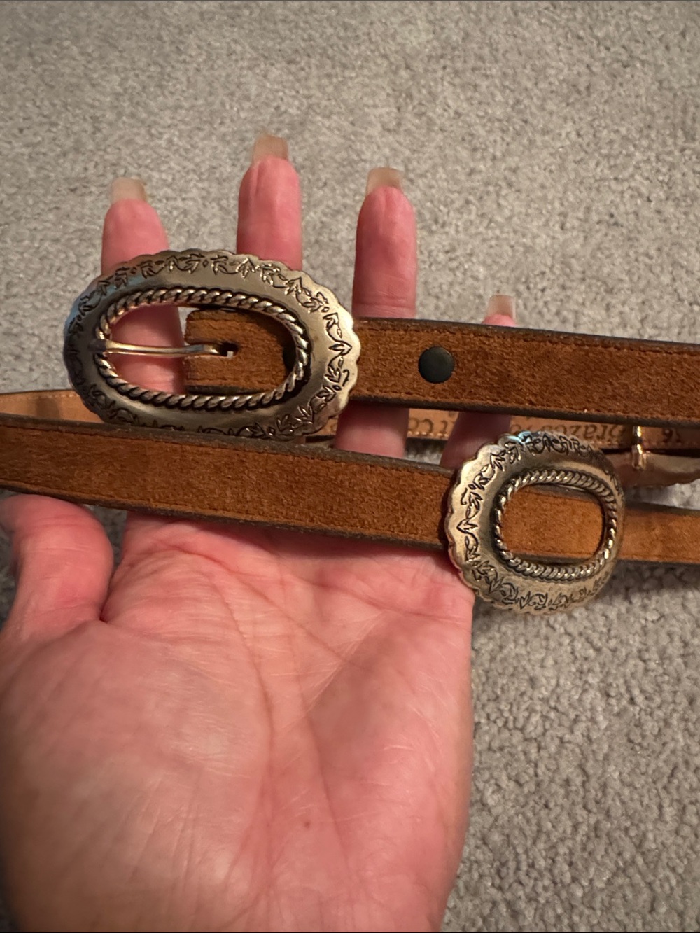 Vintage Brazos Joe Tan Suede Western Concho Belt with Gold Buckles